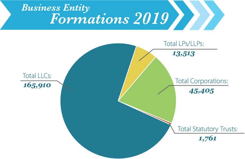 Infographic of Business Entity Formation for year 2019