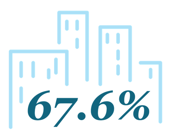 Blue outlined sky-scraper building graphic