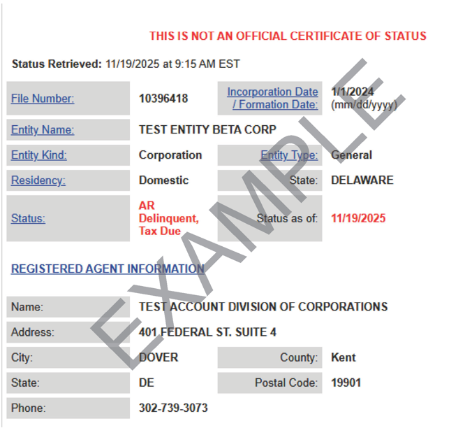 Example of $10 entity status